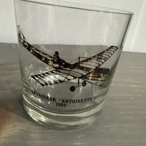 Vintage ‘Plane’ Bar Glass Tumbler 3 1/2" Levasseur “Antoinette” 1909 MCM Rare